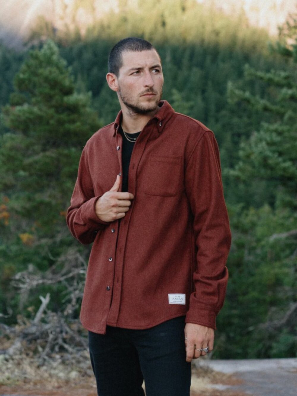 ANIÁN Men's Modern Melton Wool Shirt in Redwood Size Medium - SOLD OUT ONLINE
